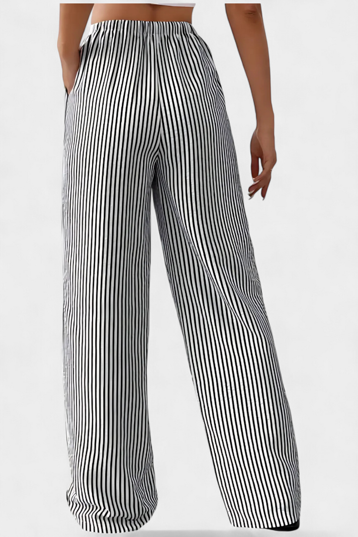 Pantalon droit léger rayé à taille ajustable - Sabrina
