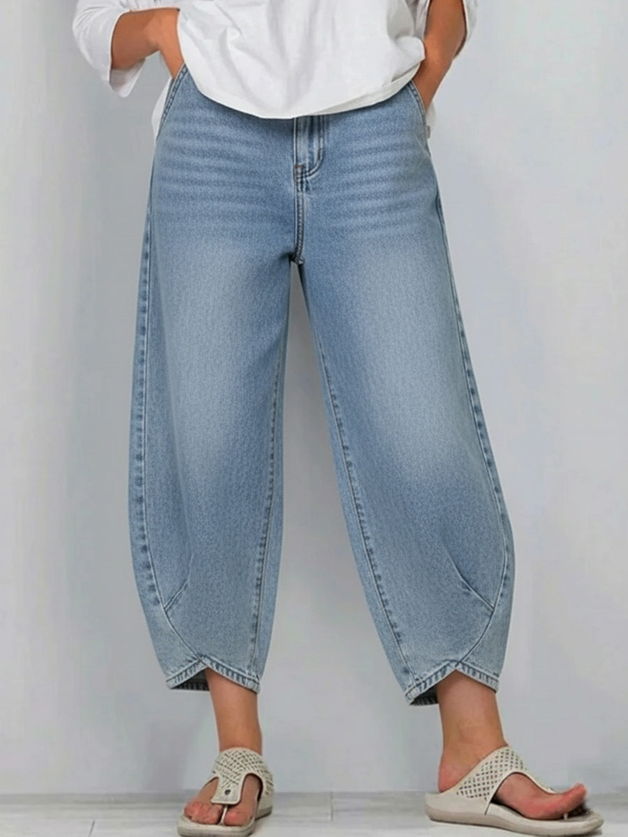 Lucie | Jean Barrel Crop Taille Haute & Coupe Décontractée