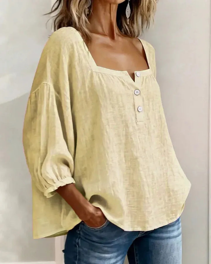 Colette | Blouse Lin Col Carré & Manches Bouffantes