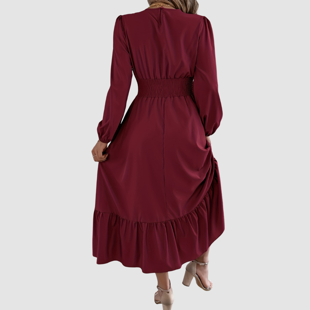 Isola Lane | Navy Ruffled Hem Midi Dress