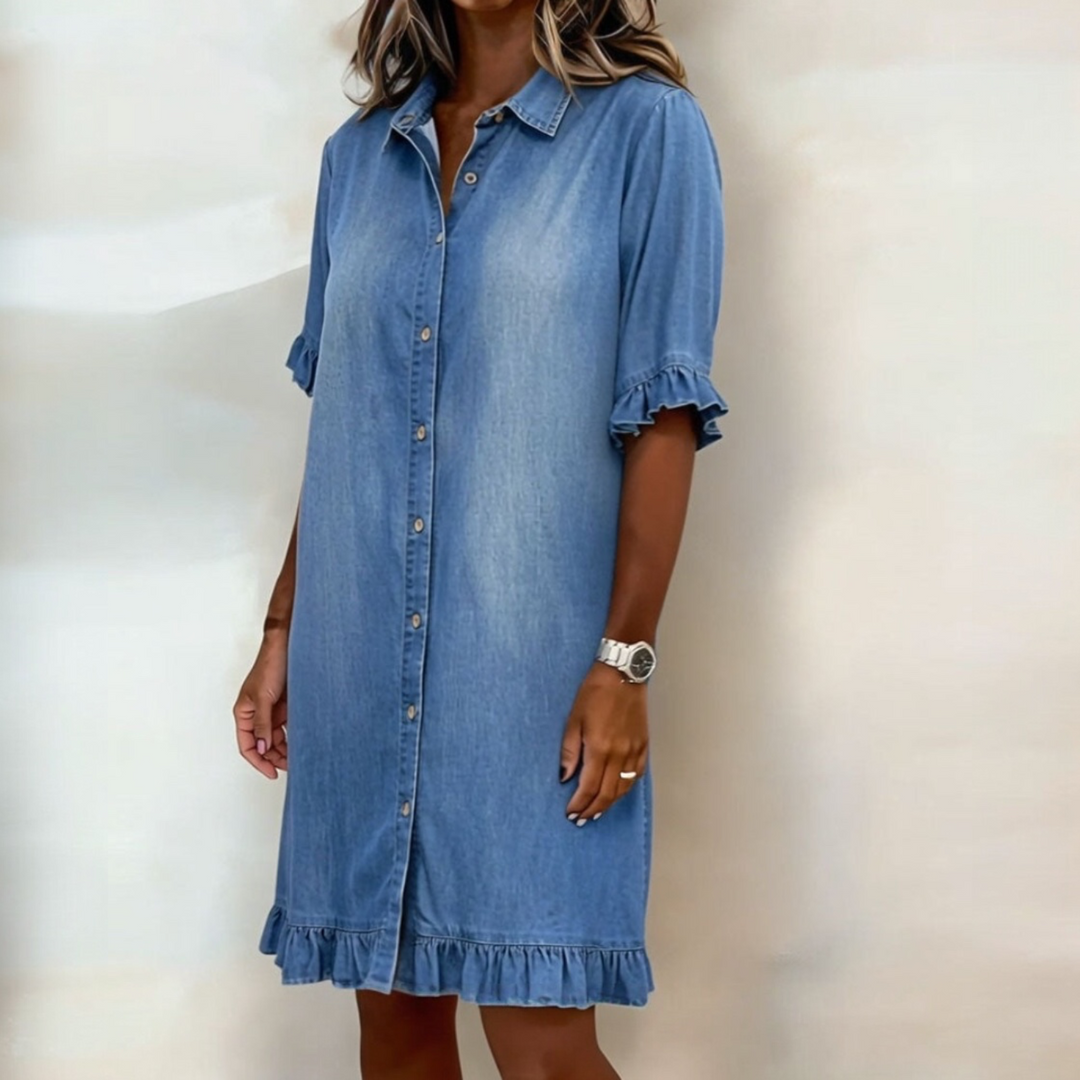 ALINA™ | Robe Denim Froncée Confort