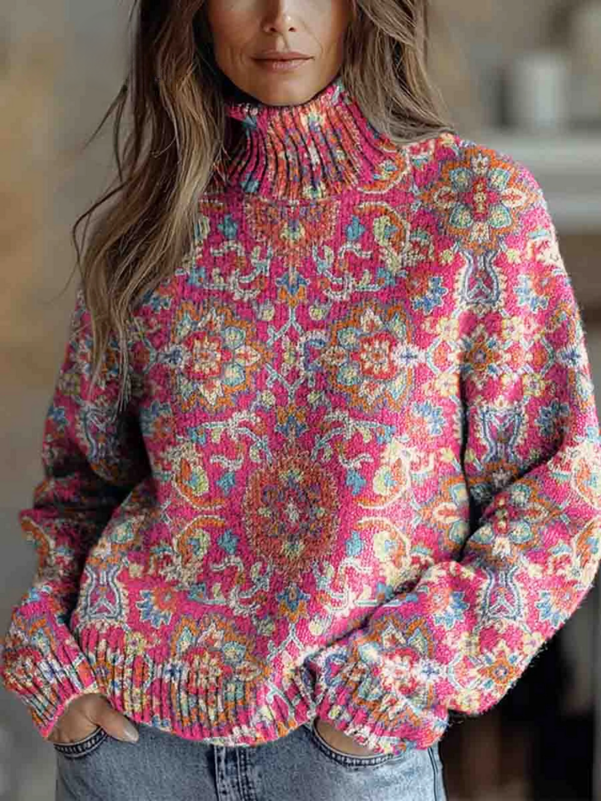 Vandra | Elegant Women's Retro Sweaters with Ethnic Floral Pattern