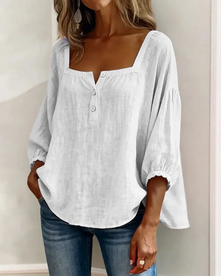 Colette | Blouse Lin Col Carré & Manches Bouffantes