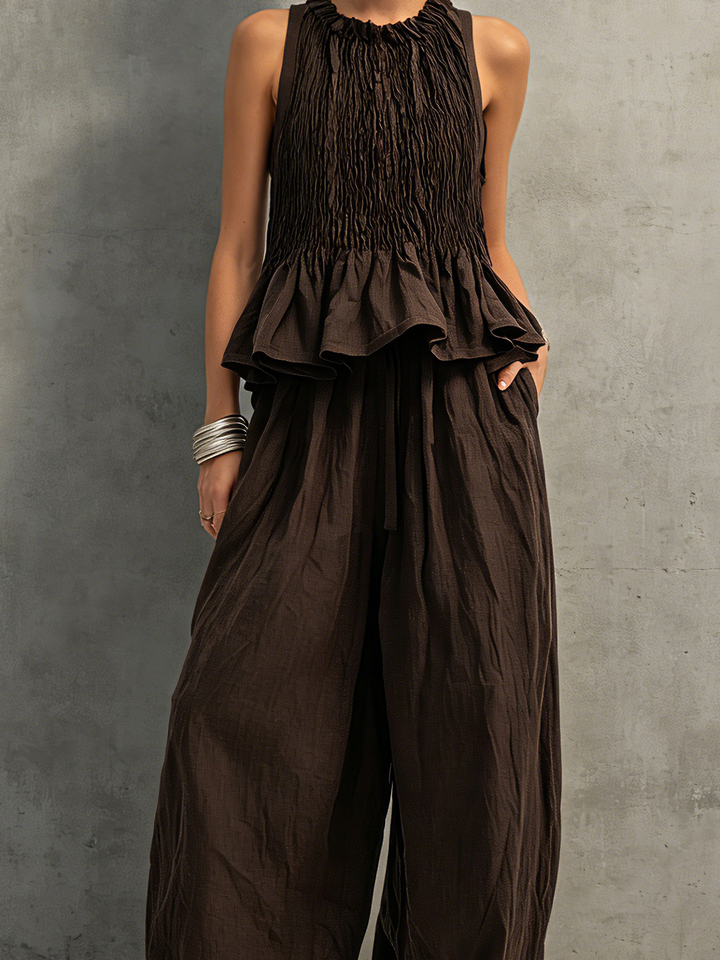 Victoire | Ensemble Top Smocké Volants & Pantalon Ballon Lin