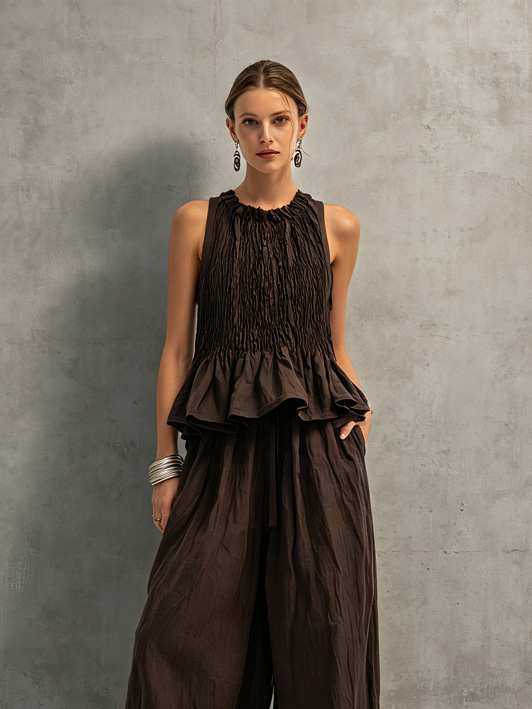 Victoire | Ensemble Top Smocké Volants & Pantalon Ballon Lin