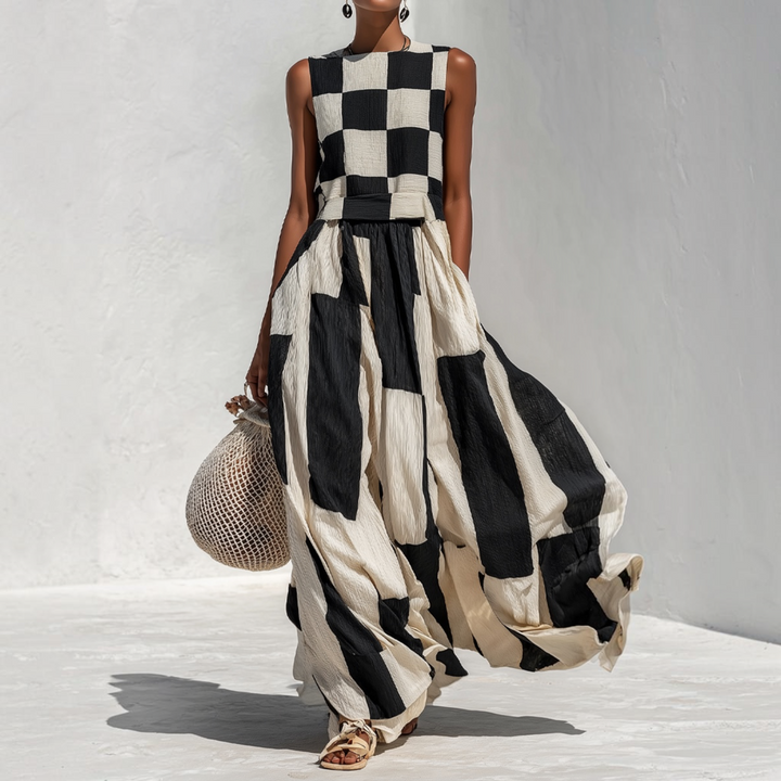 Angelica™ | Robe Sans Manches à Carreaux Élégante