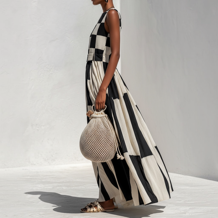 Angelica™ | Robe Sans Manches à Carreaux Élégante