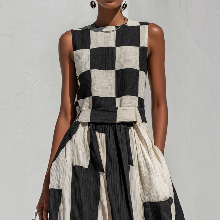 Angelica™ | Robe Sans Manches à Carreaux Élégante