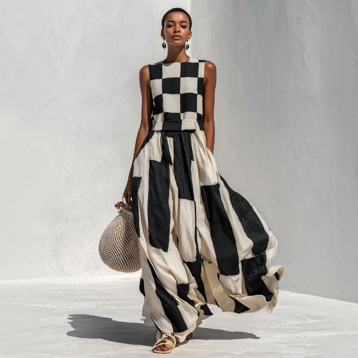 Angelica™ | Robe Sans Manches à Carreaux Élégante