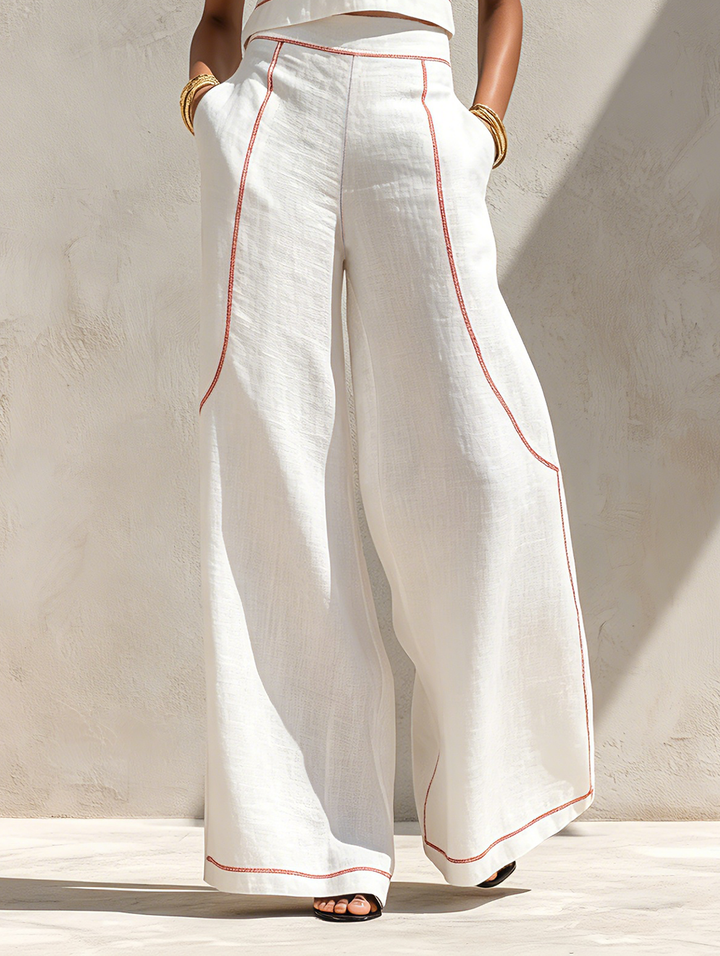 Ensemble Pantalon Élégant à Coutures Contrastées