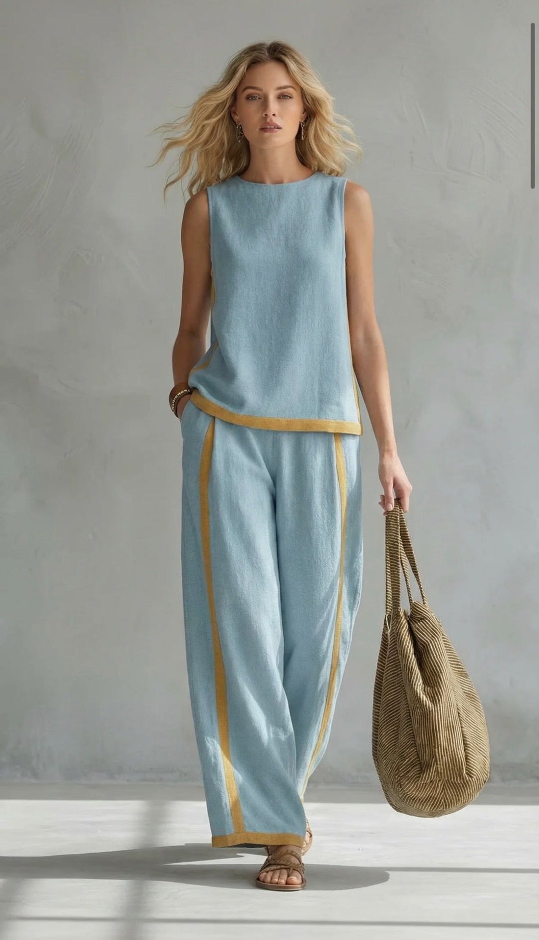 Leila Ensemble Élégant en Coton et Lin