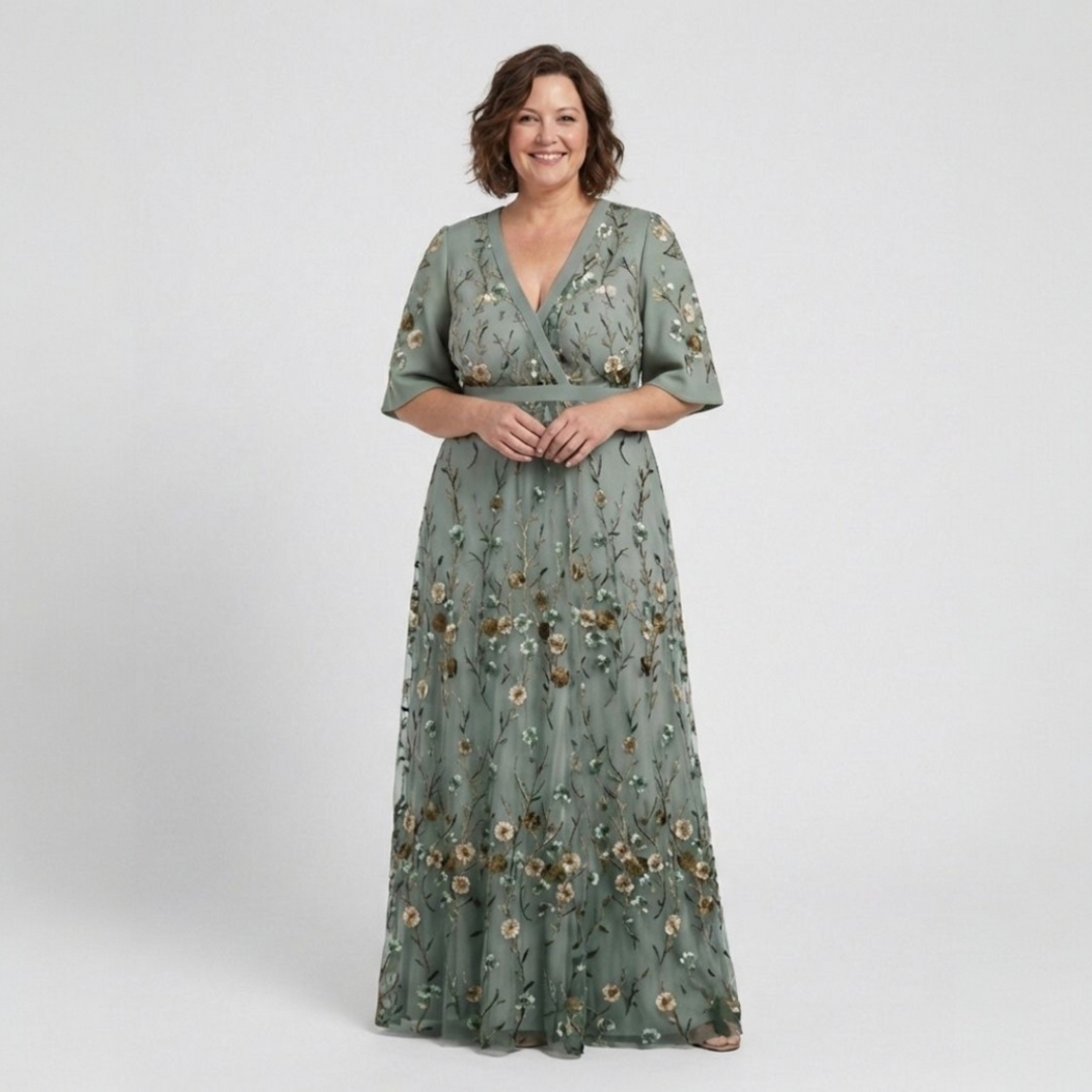 ÉVA™ | Robe Maxi Fleurie Col V