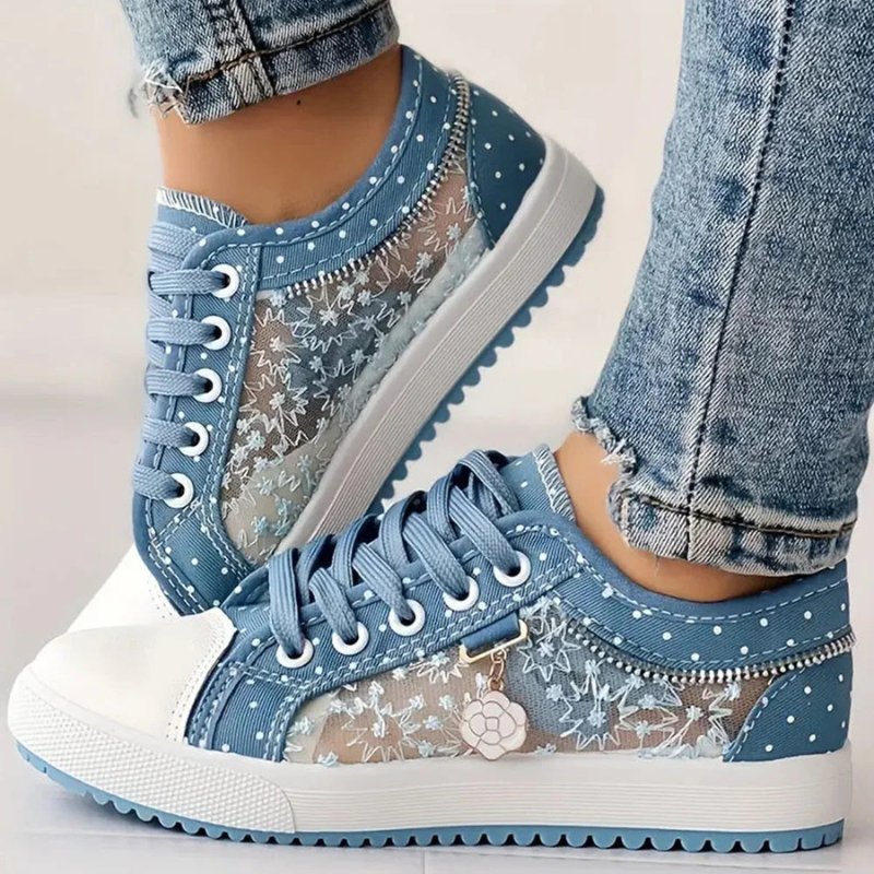 Caro | Sneaker Dentelle Florale & Zip Décoratif