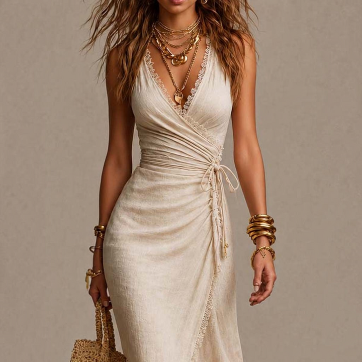 Tessa™ | Robe midi en lin naturel