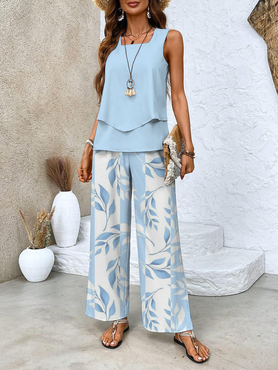 Averie | Ensemble Élégant Top Superposé Sans Manches & Pantalon Large