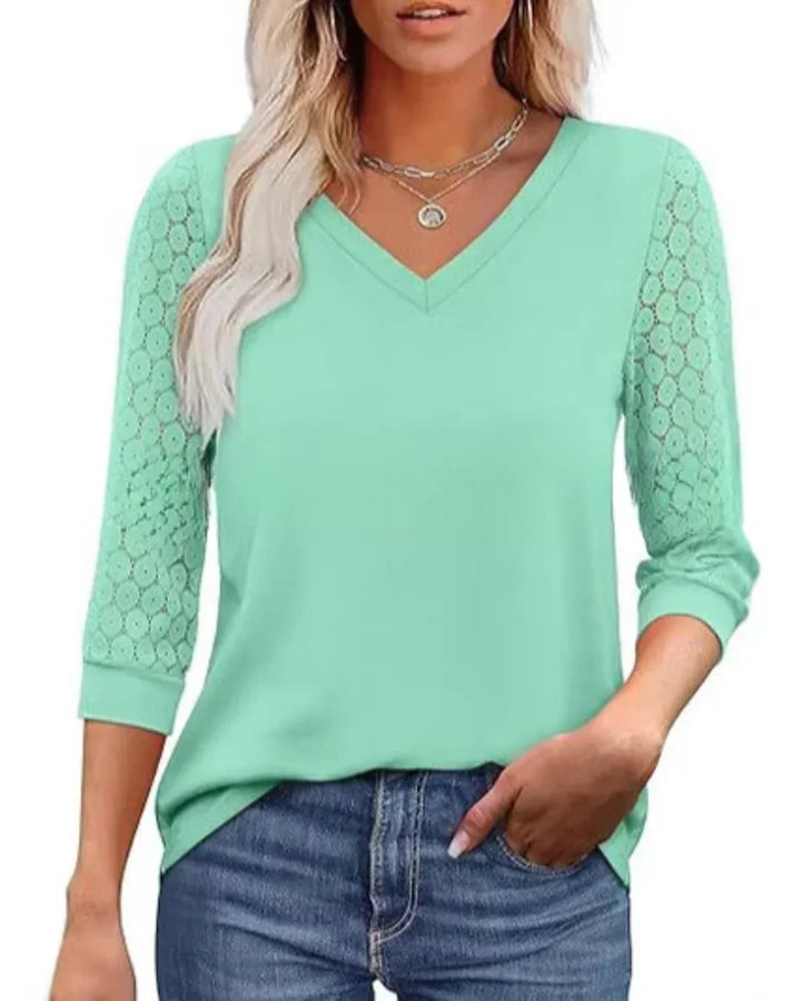 Amélie | Blouse Col V & Manches Dentelle Fleurie