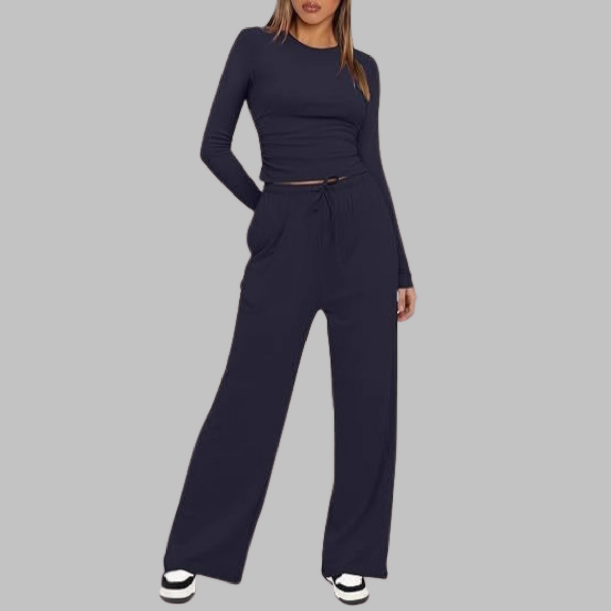 BELLE™ - Casual Long Sleeve Top and Wide Leg Pants Set