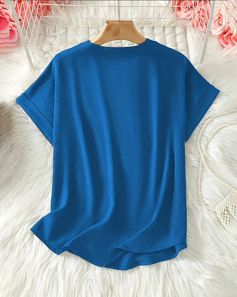 Zoe | Blouse Fluide Col V & Manches Chauve-Souris