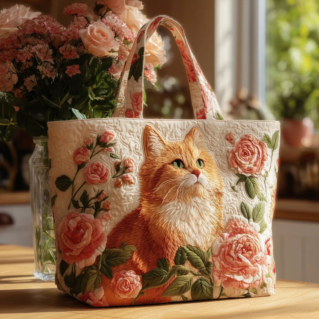 Sac Artisanal Chat Roux avec Roses Roses
