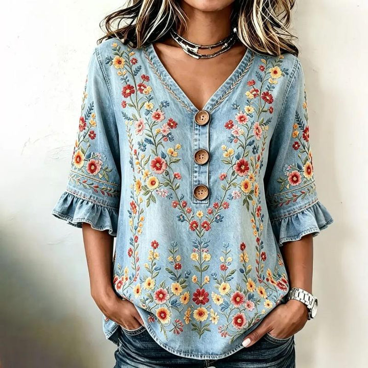 Blouse Vintage À Imprimé Floral