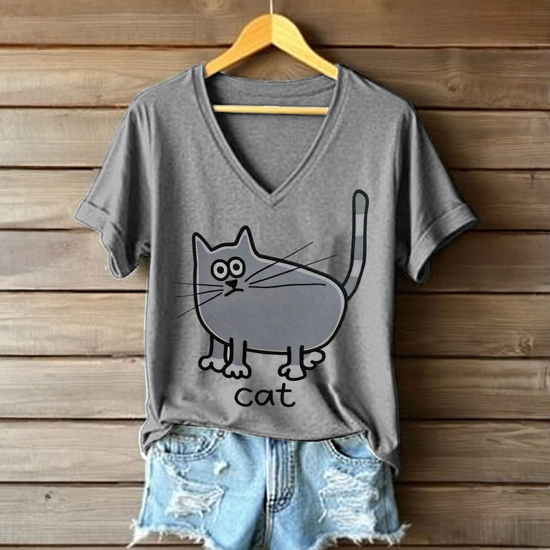 T-Shirt Décontracté À Imprimé Chat