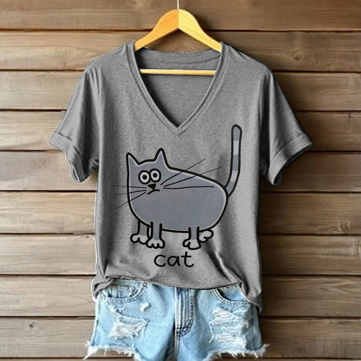 T-Shirt Décontracté À Imprimé Chat