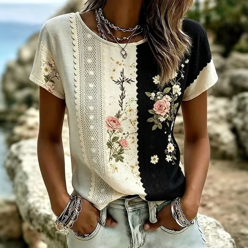 T-Shirt Décontracté À Imprimé Floral