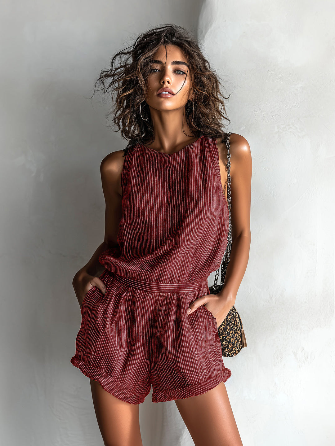 Ora | Ensemble Rayé Top Sans Manches & Short Taille Élastique