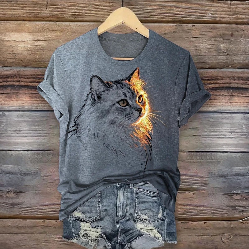 T-Shirt Décontracté À Imprimé Chat