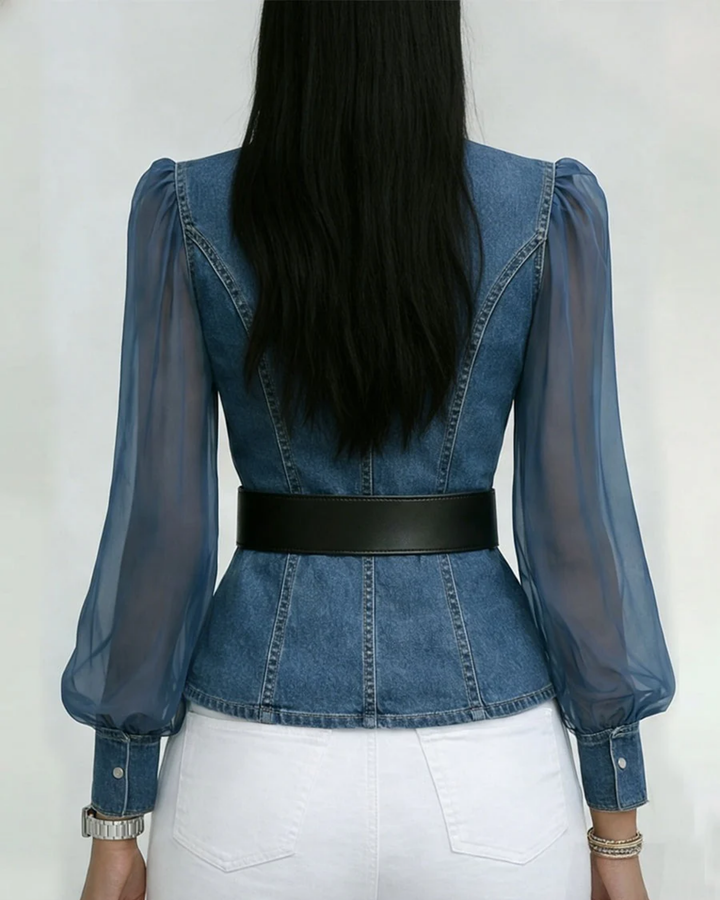 Alessia | Haut En Denim Avec Manches En Mousseline