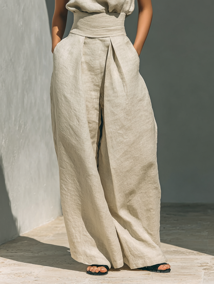 Selene | Ensemble Minimaliste en Coton et Lin avec Pantalon Large