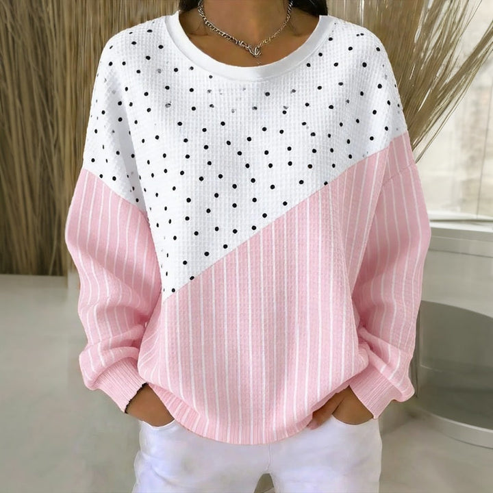 Sweat-Shirt Décontracté À Pois Et Rayures