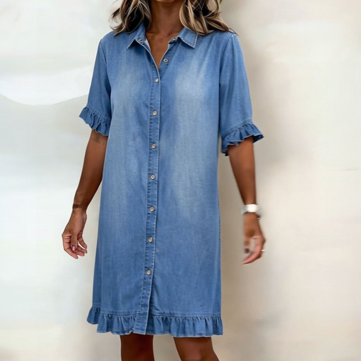 ALINA™ | Robe Denim Froncée Confort