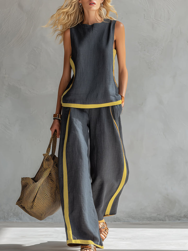 Leila Ensemble Élégant en Coton et Lin