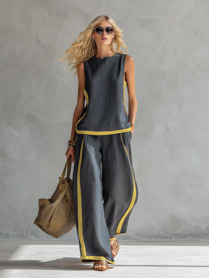 Leila Ensemble Élégant en Coton et Lin