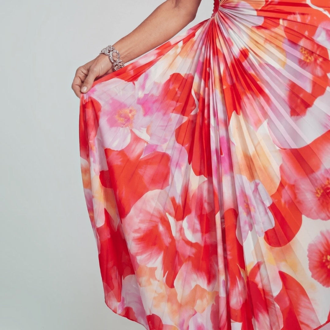 Taya™ | Robe midi plissée asymétrique