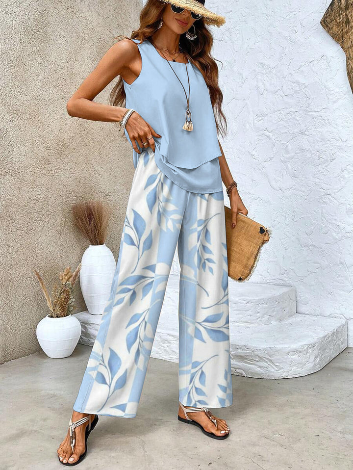 Averie | Ensemble Élégant Top Superposé Sans Manches & Pantalon Large
