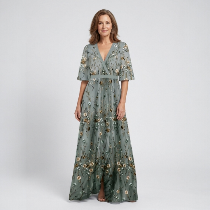 ÉVA™ | Robe Maxi Fleurie Col V
