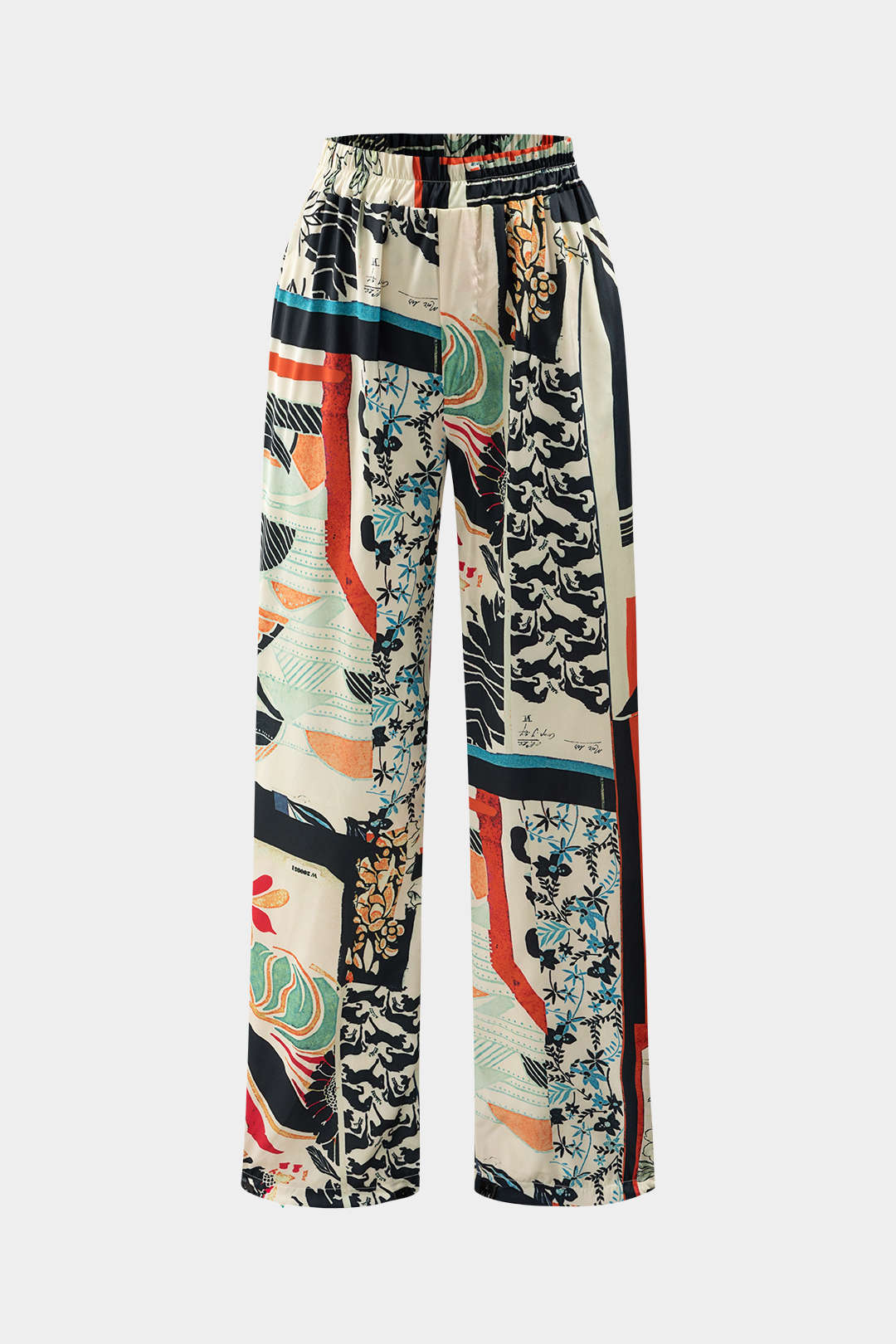 Pantalon droit taille haute à imprimé floral