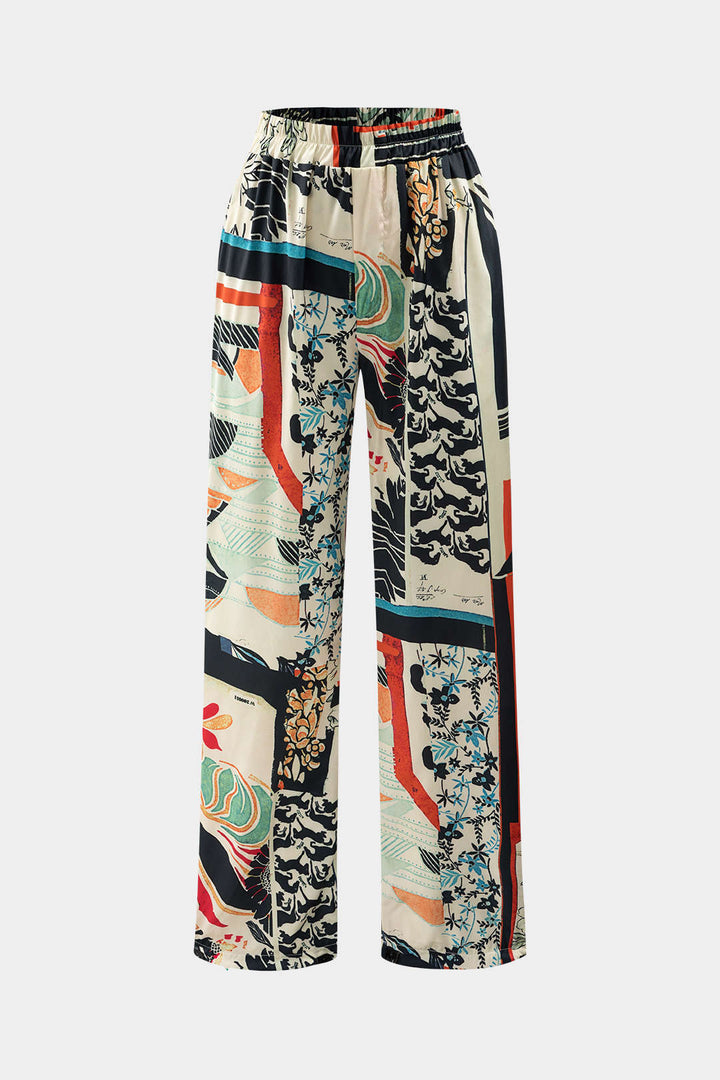 Pantalon droit taille haute à imprimé floral