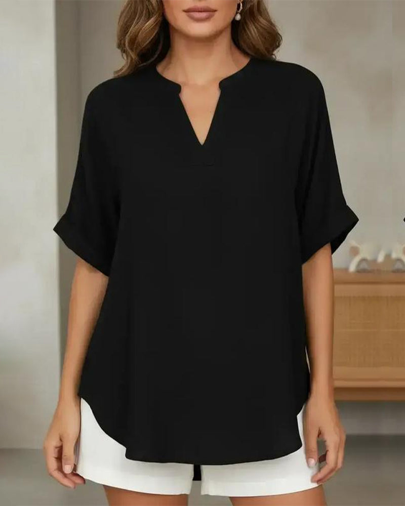 Zoe | Blouse Fluide Col V & Manches Chauve-Souris