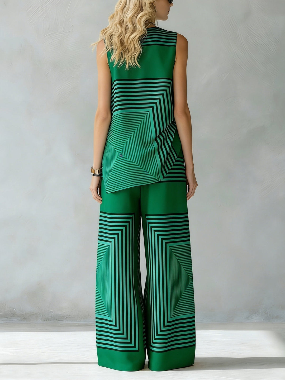 Léa | Ensemble Géométrique Moderne Top Sans Manches & Pantalon Large