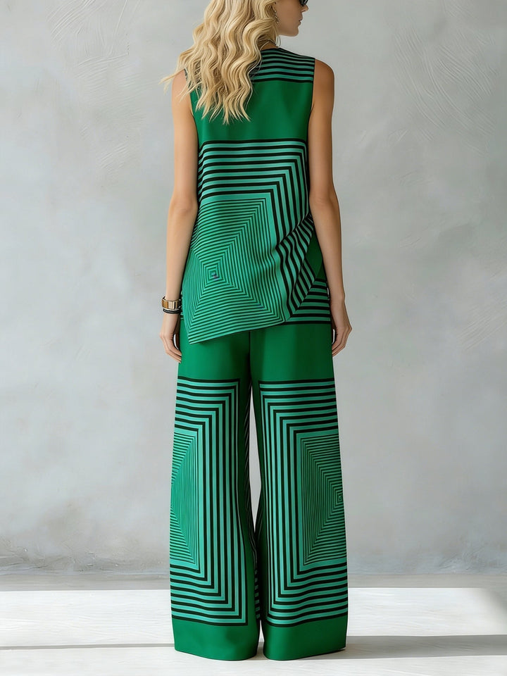 Léa | Ensemble Géométrique Moderne Top Sans Manches & Pantalon Large