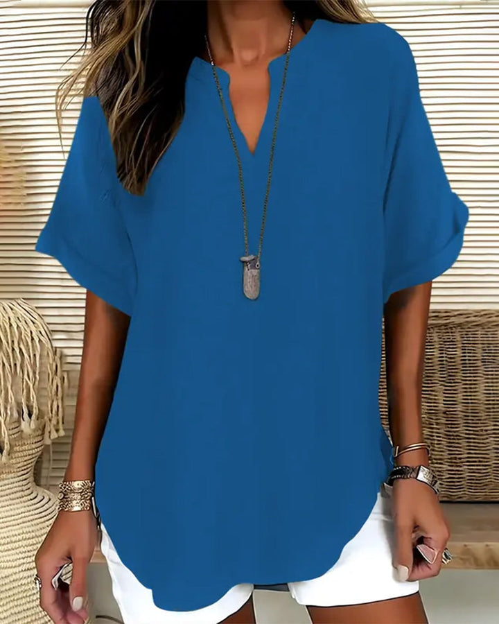 Zoe | Blouse Fluide Col V & Manches Chauve-Souris