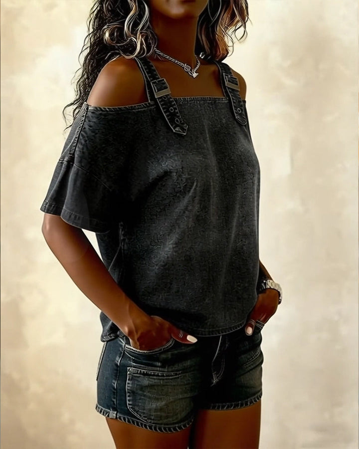 Olivia | Chemisier Off-Shoulder Avec Bretelle Denim