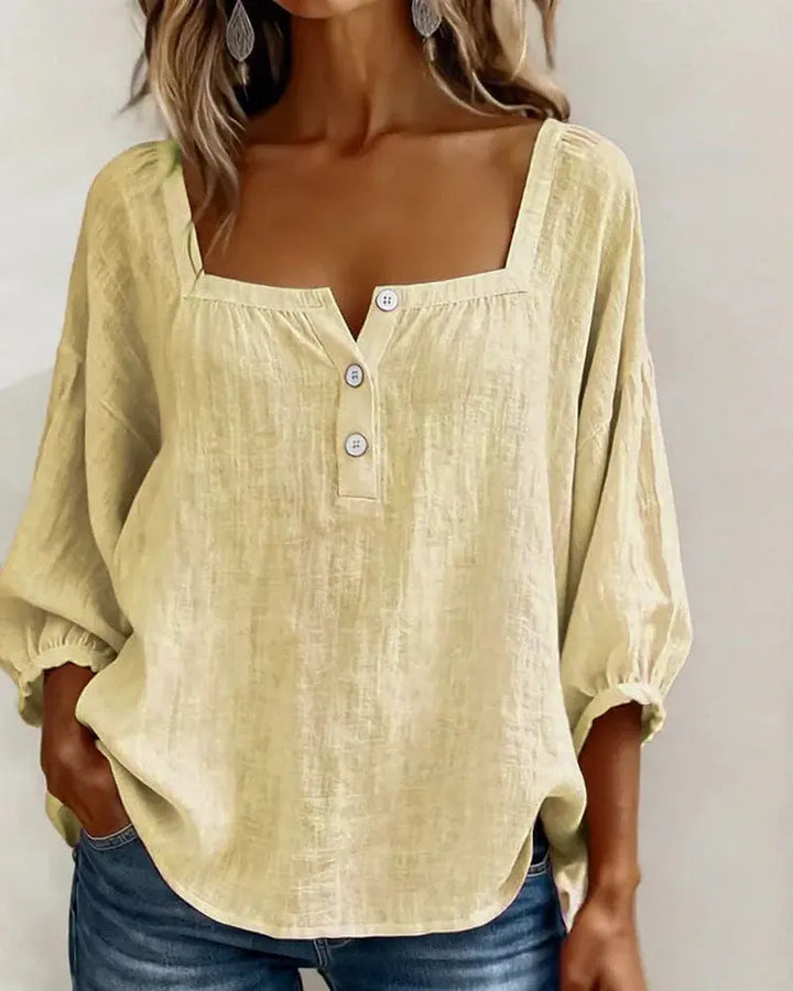Colette | Blouse Lin Col Carré & Manches Bouffantes
