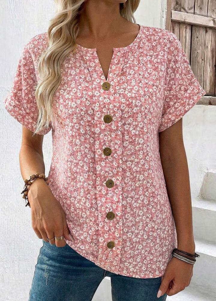 Ariel | T-Shirt Rose à Petit Imprimé Floral avec Coupe Flatteuse
