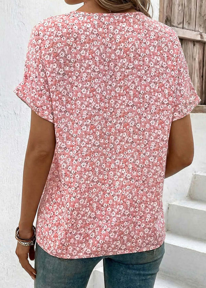 Ariel | T-Shirt Rose à Petit Imprimé Floral avec Coupe Flatteuse