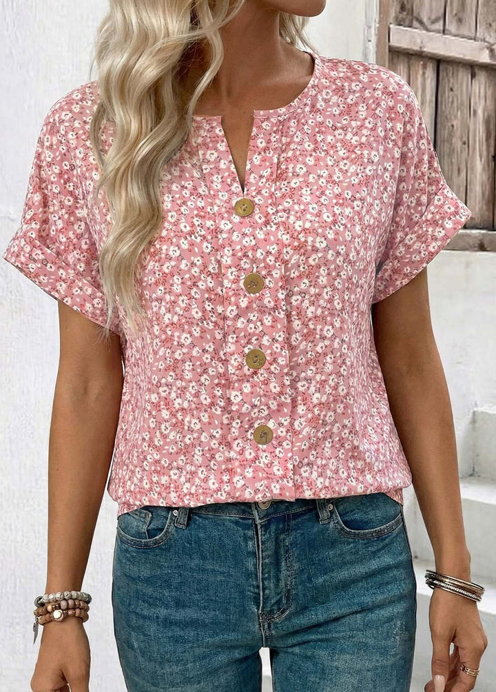 Ariel | T-Shirt Rose à Petit Imprimé Floral avec Coupe Flatteuse