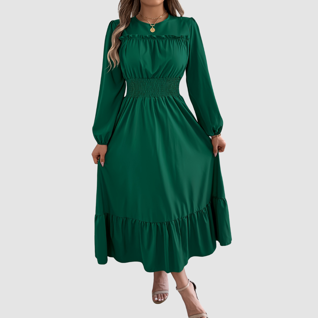 Isola Lane | Navy Ruffled Hem Midi Dress